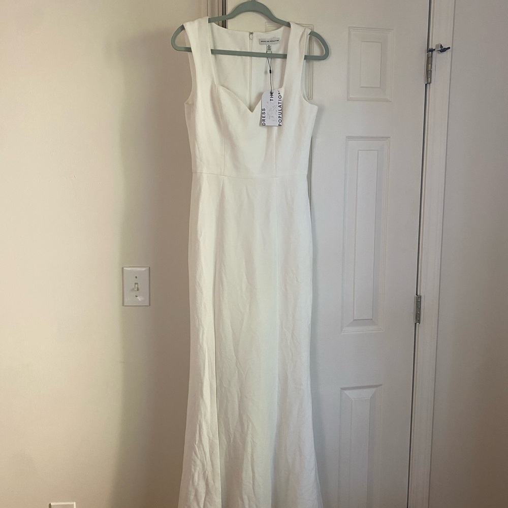NEW Dress The Population Womens Monroe Side Slit Gown Off White Medium Formal